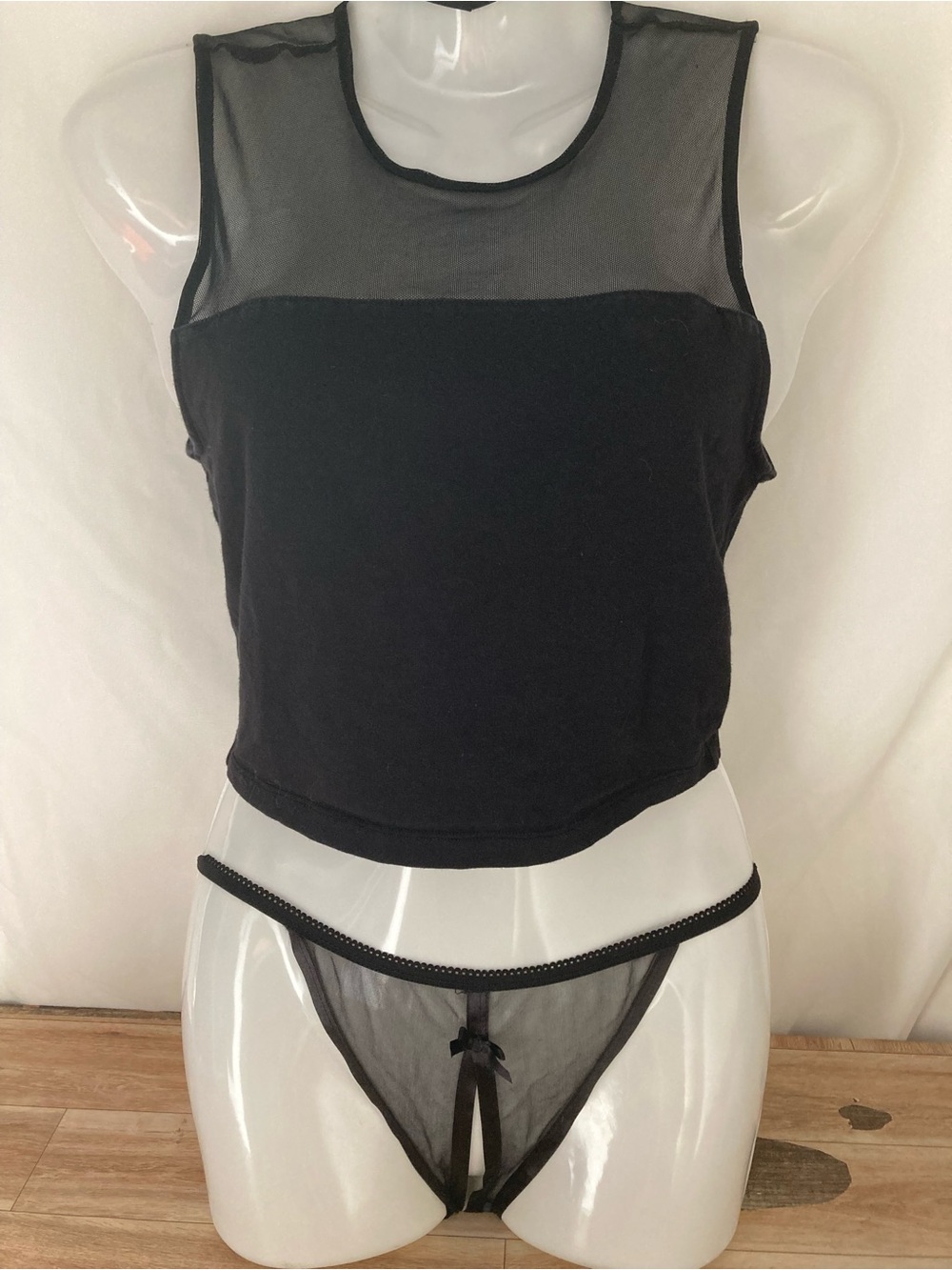 Set of Elegant Moments Sheer Bottom (OS) & Black Mesh Crop Top Small